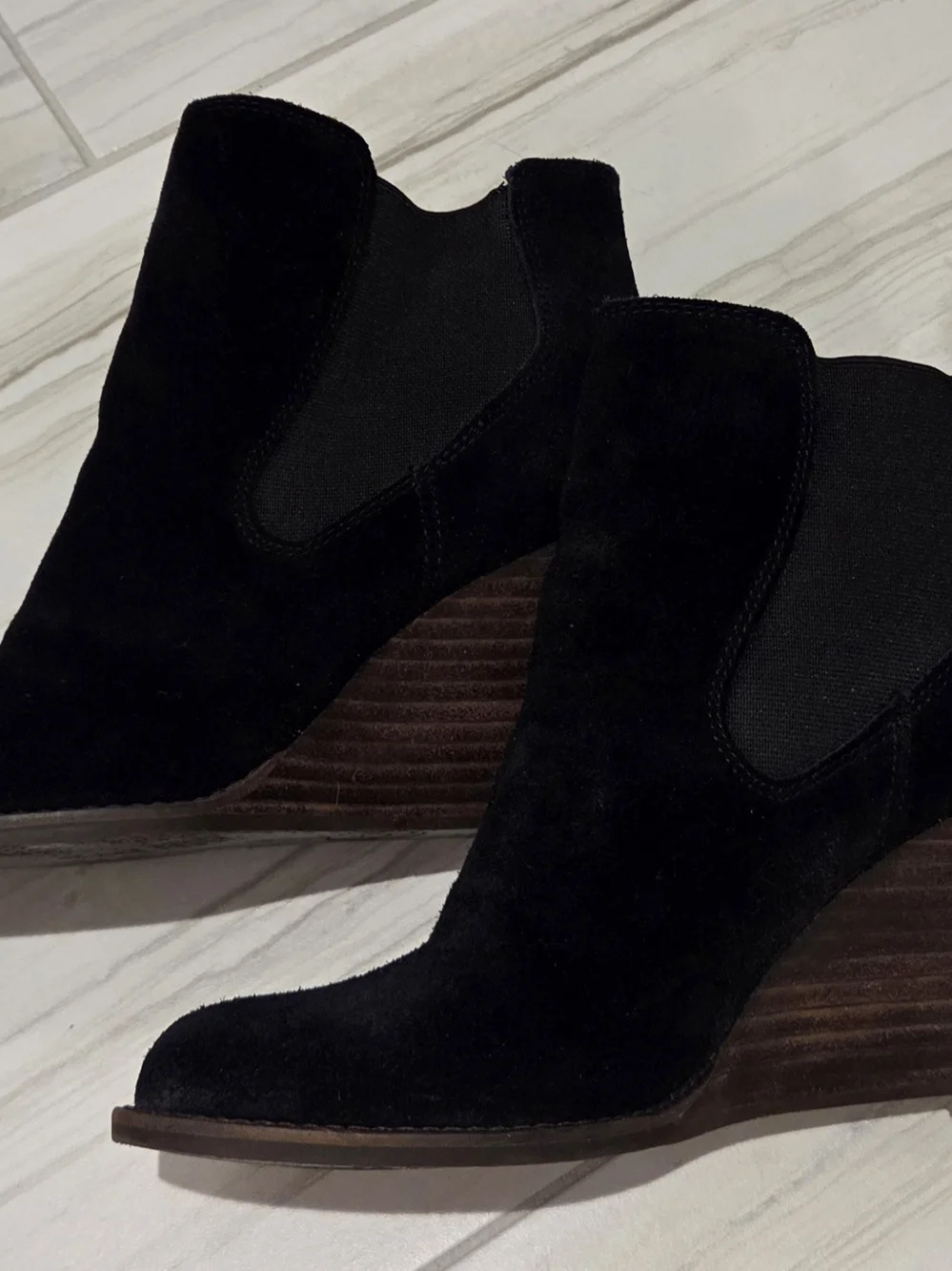 Lucky Brand Black Suede Wedge Ankle Booties